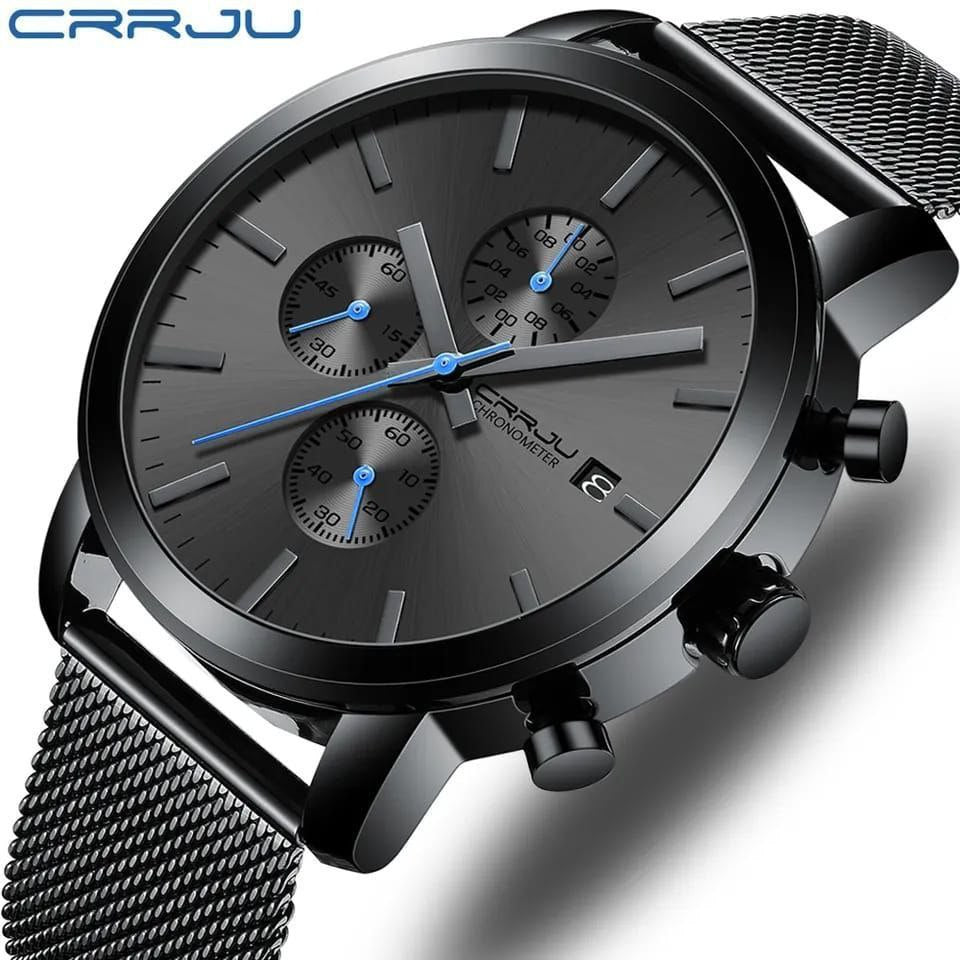 CRRJU GENTS WATCH CHRONOGRAPH MOVEMENT DATE DISPLAY WATER RESISTANT BATTERY POWERED ADJUSTABLE MESH STRAP