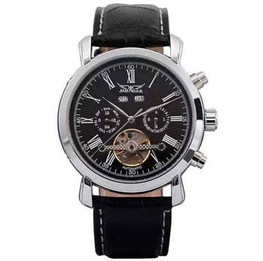 JARAGAR AUTOMATIC DAY, DATE,MONTH,YEAR DISPLAY LEATHER STRAP WATER RESISTANT COMES A GIFT BOX