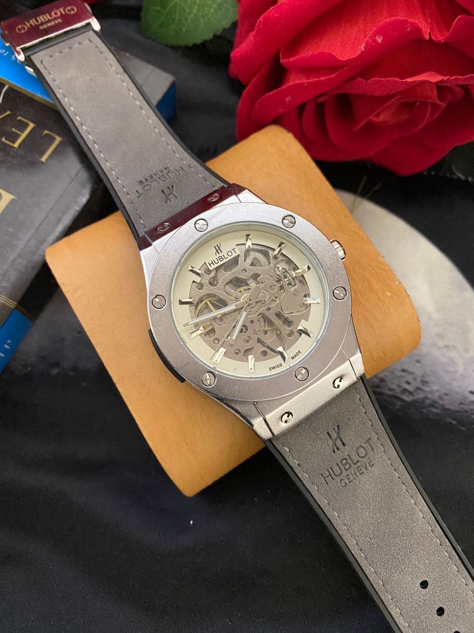 HUBLOT AUTOMATIC SKELETON WATCH AUTOMATIC MOVEMENT SKELETON DESIGN WATER RESISTANT HUBLOT BRANDED BOX