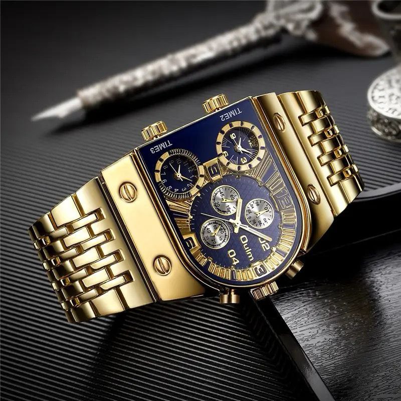 OULM MEN MILITARY WATCH WATERPROOF 3TIME ZONE STAINLESS STEEL LUMINOUS HANDS