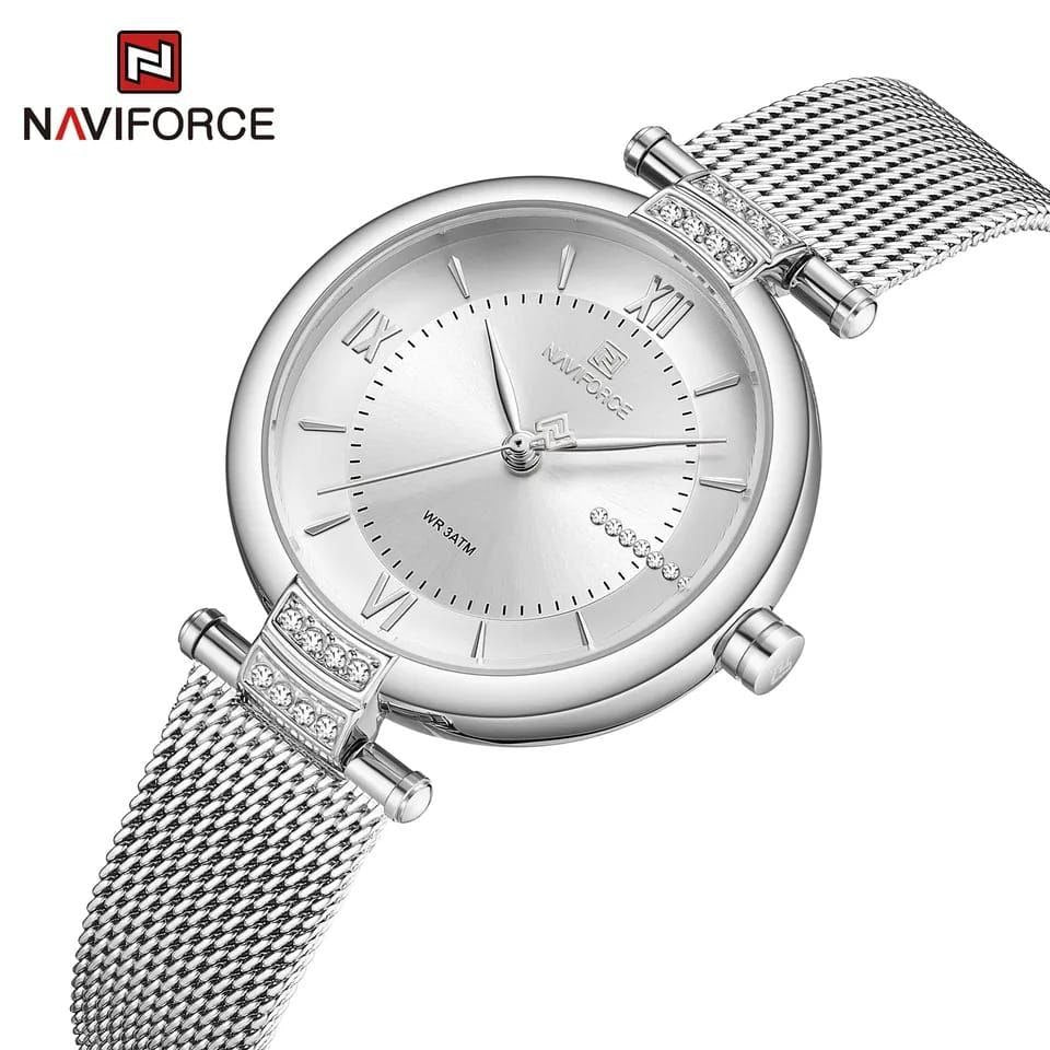 NAVIFORCE LADIES #NF5019 ADJUSTABLE MESH STRAP WATER RESISTANT SILVER ROSE-BLUE ROSE-GREEN NAVIFORCE BRANDED BOX ENQUIRIES