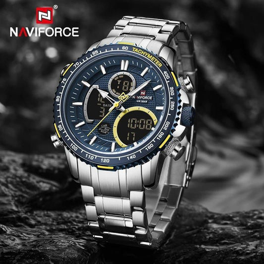 #NAVIFORCE GENTS WATCH #NF 9194 ANALOGUE & DIGITAL DISPLAY LIGHT BUTTON WATER RESISTANT BATTERY POWERED GREY BLACK