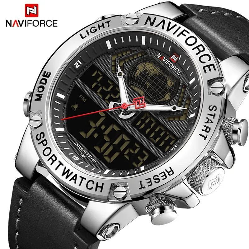 NAVIFORCE GENTS WATCH #NF 9164 ANALOGUE & DIGITAL DISPLAY LIGHT BUTTON WATER RESISTANT BATTERY POWERED BLUE BLACK BROWN ENQUIRIES
