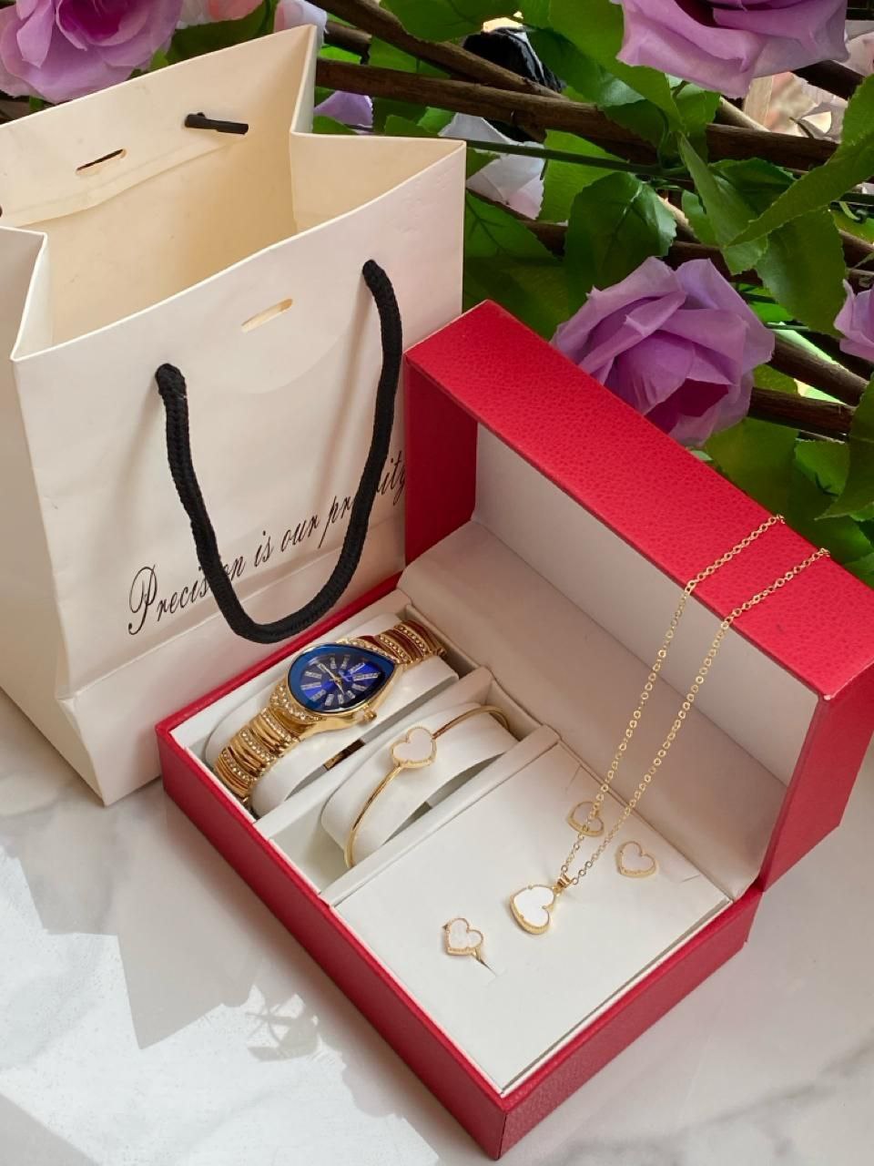 5 1 GIFT SETS WATCH NECKLACE EARRINGS BRACELET RING GIFT BAG