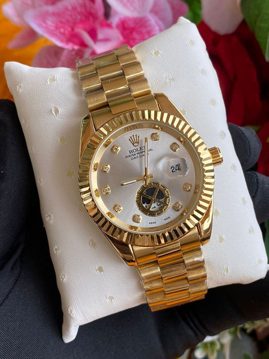 ROLEX MEN WATCH BATTERY POWERED WATER RESISTANT DATE DISPLAY STAINLESS STEEL ROLEX BRANDED BOX