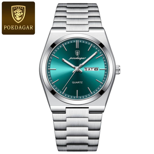 POEDAGAR DAY AND DATE DAY AND DATE DISPLAY LUMINOUS 3ATM WATERPROOF ⃣SILVER-GREEN & SILVER-BLACK ENQUIRIES