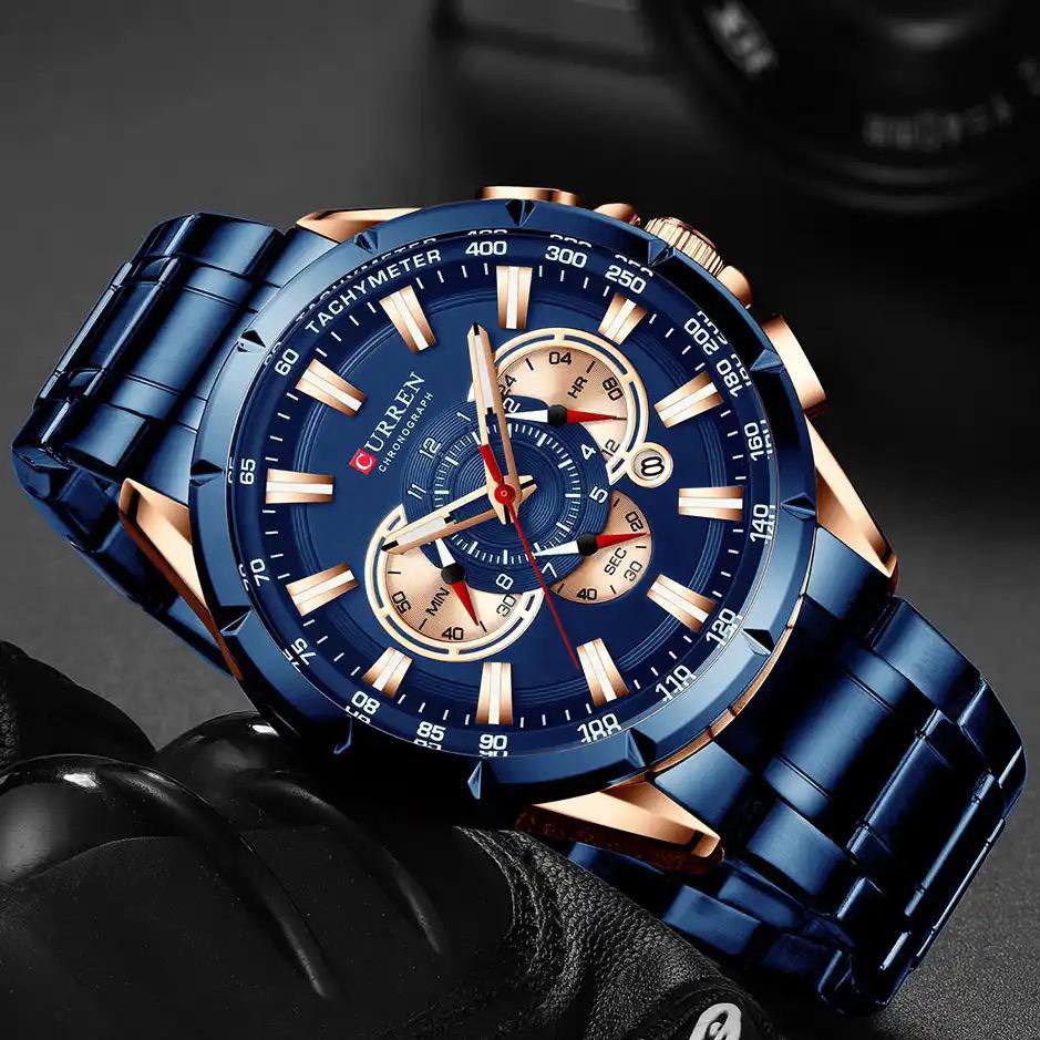 GENTS CURREN 8395 CHRONOGRAPH DATE DISPLAY WATER RESISTANT STAINLESS STEEL LUMINOUS DIAL BLACK GREEN BLUE BLACK GOLD CURREN BRANDED BOX