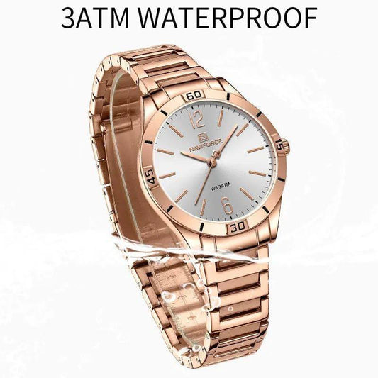 NAVIFORCE LADIES #NF5029 WATER RESISTANT STAINLESS STEEL ROSE-GOLD YELLOW-GOLD SILVER-BLACK SILVER-CYAN ENQUIRIES