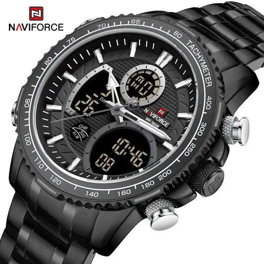 NAVIFORCE GENTS WATCH #NF 9182 ANALOGUE & DIGITAL DISPLAY LIGHT BUTTON WATER RESISTANT BATTERY POWERED 3 COLOR OPTIONS ENQUIRIES