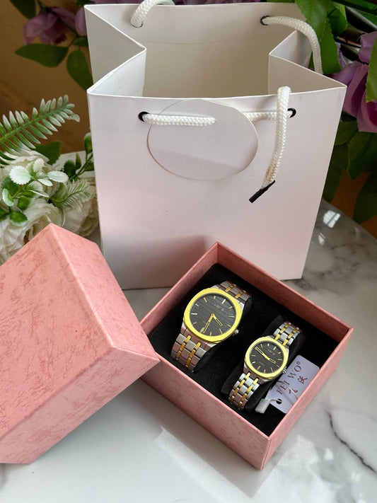 FEI WO COUPLE WATCHES A PAIR + BOX+ BAG WATER RESISTANT STAINLESS STEEL FINISH NON FADE ENQUIRIES &