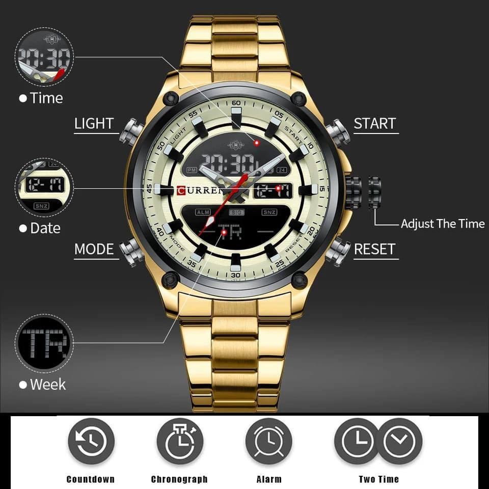 CURREN GENTS #8404 WATER RESISTANT BATTERY POWERED DATE DISPLAY LIGHT BUTTON DUAL TIME DISPLAY 2 COLOUR OPTIONS ENQUIRIES 0791-413-303