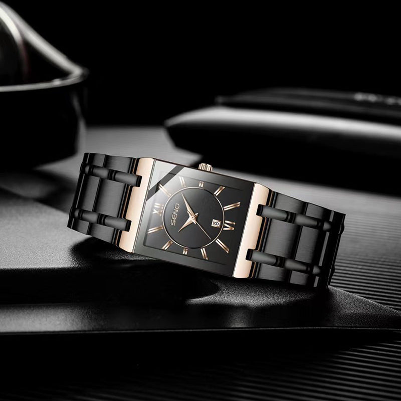 SENO Luxury Gold Full Steel Watches Mens Square Quartz Calendar WristWatch For Men Sport Waterproof