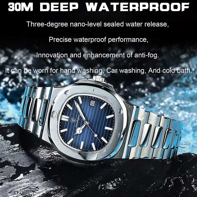 POEDAGAR Luxury Watch Business Waterproof Male Clock Luminous Date Stainless Steel Square Quartz Men Watch