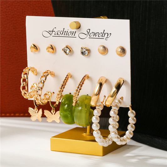 Gold Color Pearl Hoop Earrings Set Metal Dangle Earrings Vintage Circle Geometric Twist for Women Girls Trendy Jewelry Gifts