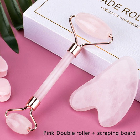 2pcs/set Skin Care Facial Rollers+Face Spa Massager Neck Roller Gua Sha Scraper Board Face Lift Up Wrinkle Remover Face Roller Scraper Set
