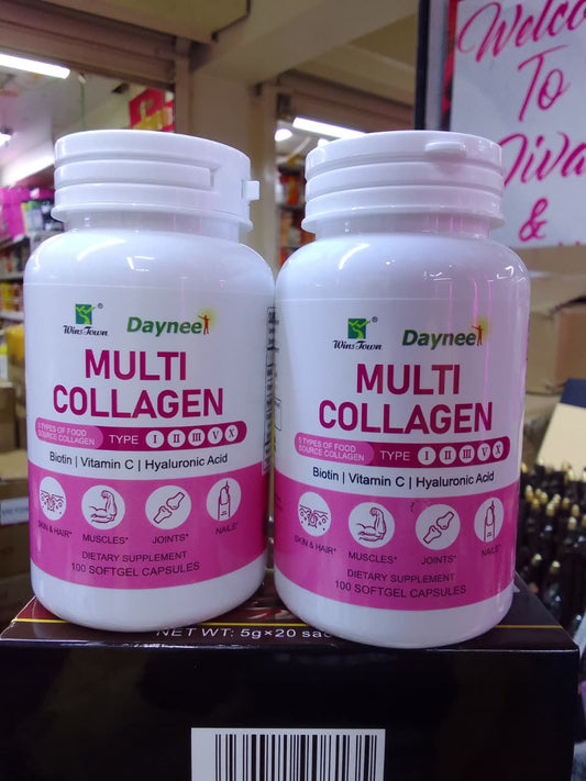 Daynee Multi Collagen– 5-Type Collagen Blend with Hyaluronic Acid, Vitamin C, Biotin & Glutathione for Skin, Hair, Nails & Joint Health – 100 Pcs