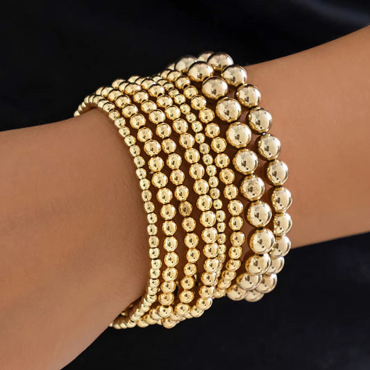 IngeSight.Z 8pcs/set Vintage Handmade Ball Beaded Bracelets for Women Men Punk Gold Color Bracelets Party Fashion Jewelry