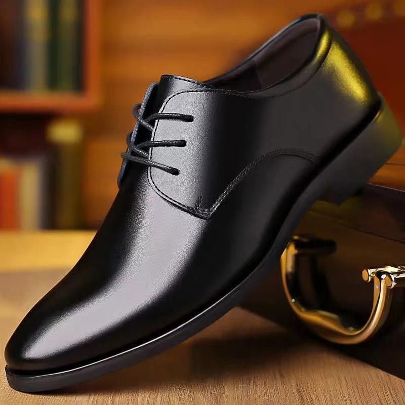 ASSKLO business formal leather shoes Official Shoes for men fashionable and elegant Rubber outsole with raised pointed toe for men lace up leather shoes for weddings groom's Plain Lace up Derby