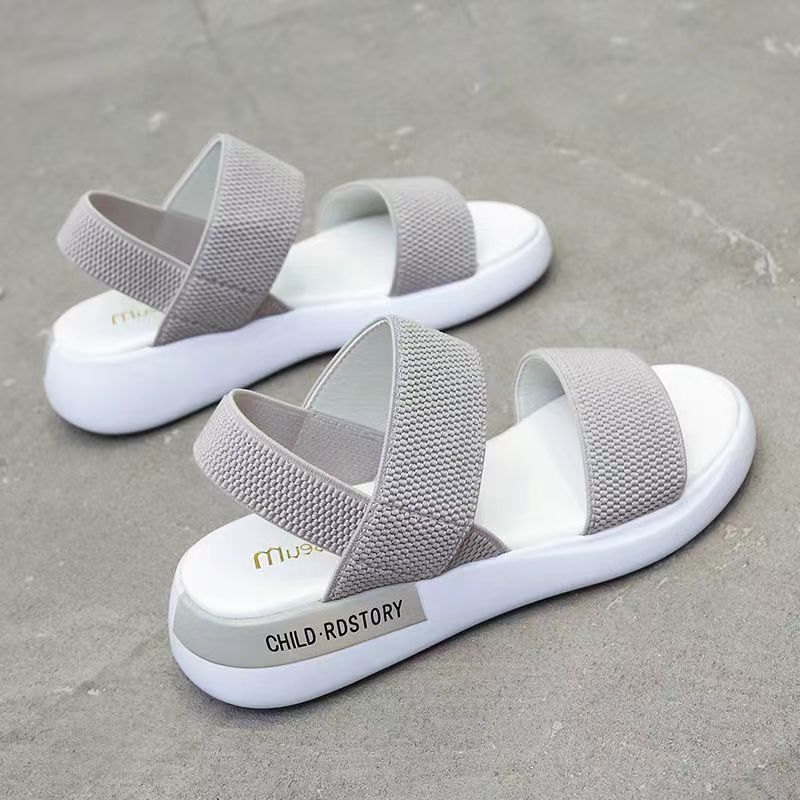 ASSKLO New Sandals Women Ins Soft Sole Elastic Band Korean Version Wild Sports Women's Shoes Tide ladies shoes girls shoes Pregnant women's shoes Maternity shoes Open Shoes Grey Black