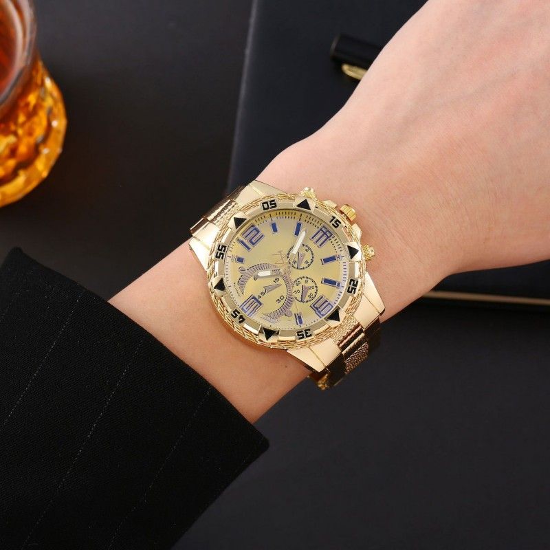 2Pcs/Set Watches Bracelet Set Large Dial Men's Fashion Watch Business Steel Strip Quartz Watch Bracelet