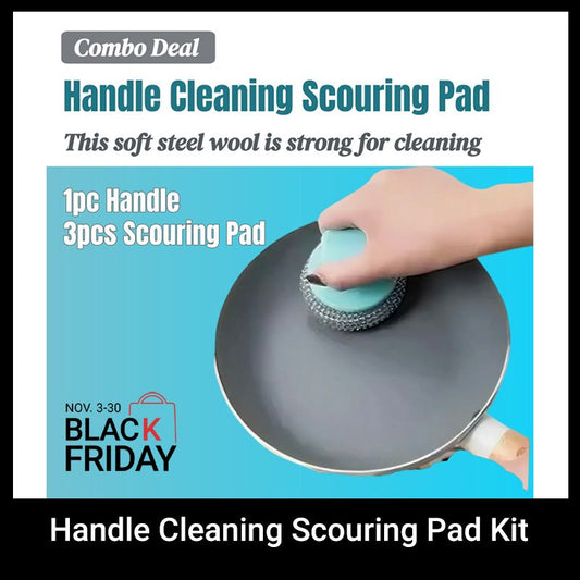 (1pc Handle+3pcs Steel Wool)Handle Cleaning Scouring Pad Soft Stainless Steel Wool Detachable Handle Rust-Resistant Durable Pots Pans Utensils Kitchen Clean Household Essential