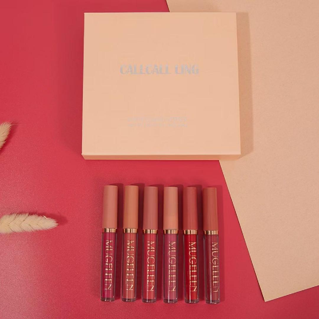 CallCall ling 6PCS/Set Matte Lip Gloss Suit Moisturizing Lip Gloss Long-lasting Liquid Cosmetics Durable Waterproo Fahrenheit Lip Glosses Non-Fading Makeup Multi Color Lipsticks