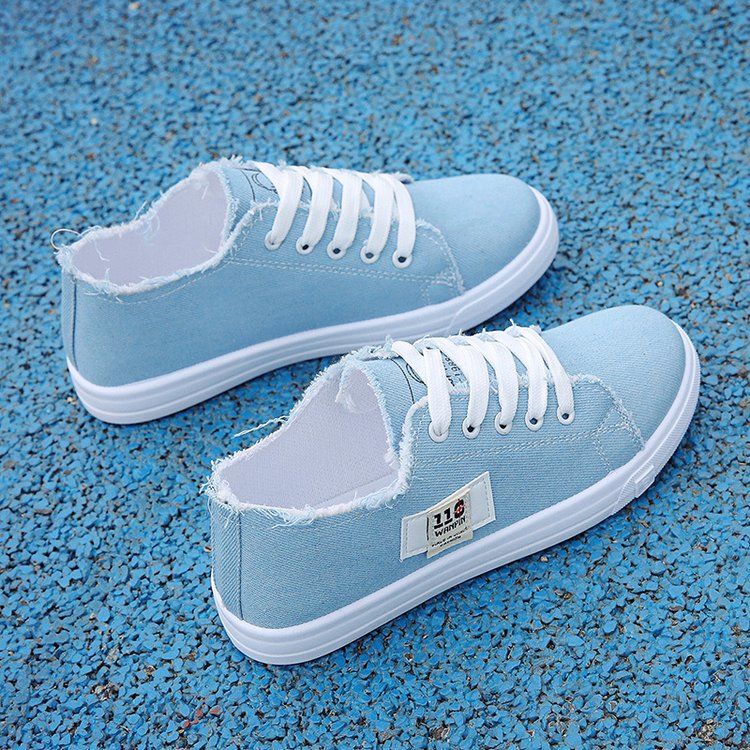 ASSKLO rubber flat shoes canvas shoes sports shoes classic women's shoes ladies shoes slip resistant breathable denim casual shoes running shoes student girl sneakers fashion gifts black blue white