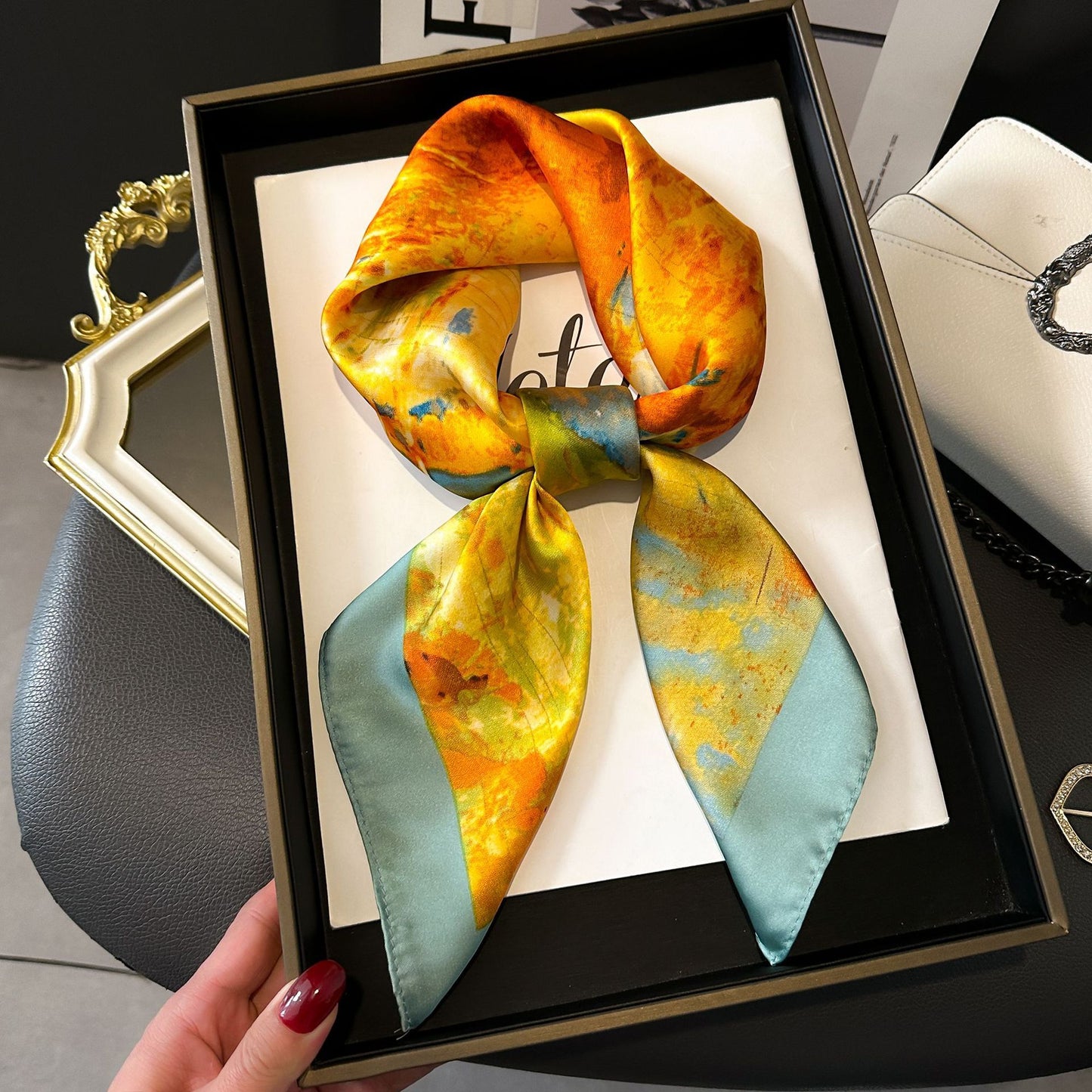 Silk Head Scarf Women Luxury Fashion Hair Scarve Summer Foulard Femme Satin Shawl Kerchief 90cm Square Headscarf Bandana Cheveux