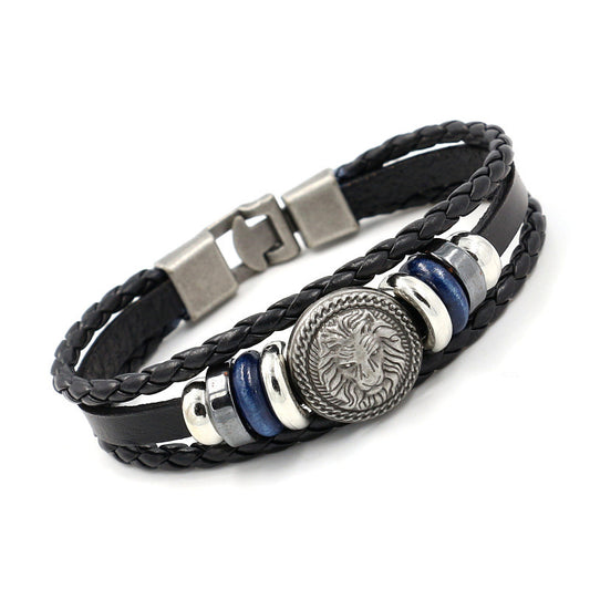 New men's bracelet Vintage lion head rivet leather bracelet Personality simple lovers bracelet bracelet