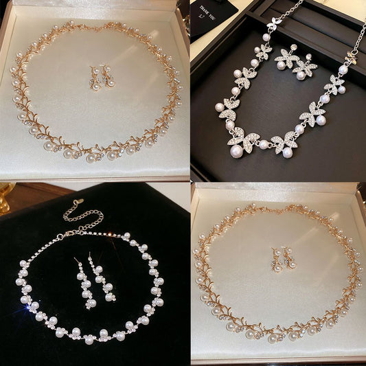 Vintage pearl necklace, French style light luxury high-end sweater chain, versatile and niche temperament accessory Necklace Earring Set