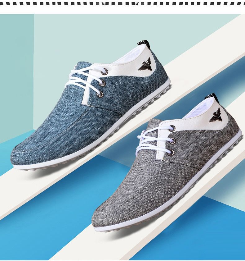 ASSKLO Men Canvas Shoes Men's Bean Shoes Man Sneakers Sports running Shoes Casual Flat Loafers rubber flats shoe Heels Low Top Canvas Lightweight Comfortable Walking Working Driving Cloth Shoes Blue