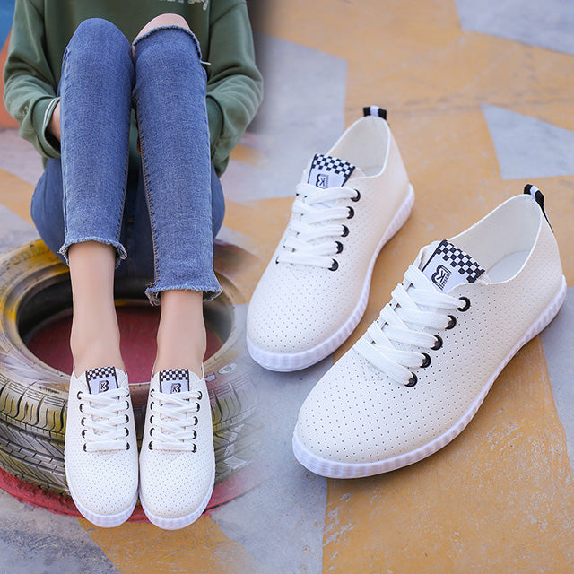 ASSKLO Women's Shoes Large Size Small White Shoes Flats Casual Shoes Sneakers Version Lace-up Soft Leather Shoes Ladies Shoes Girls School Outdoor student Shoes Fashion Round Toe Comfort white blue