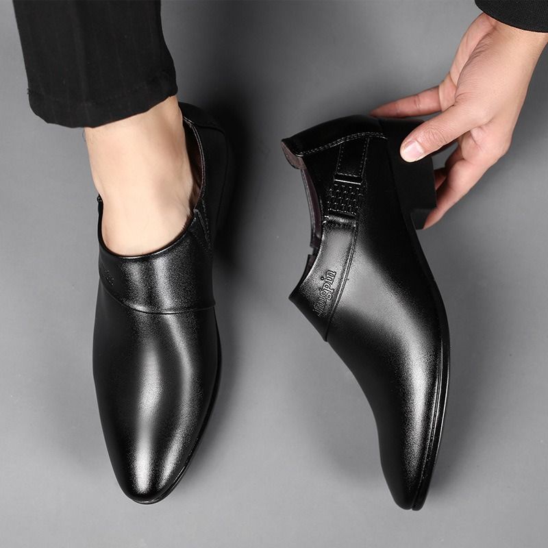 ASSKLO Large Size Full Leather Elegant Men's shoes men's leather shoes Official Shoes British Business Shoes Men Pointed Leather Formal Office Oxford Work high rise Black Men slip on dress loafers