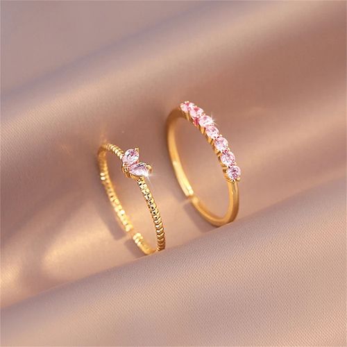 2pcs Luxury Zircon Heart Rings Set For Women Opening Adjustable Weave Rhinestone Ring Engagement Wedding Jewelry Fashion Girlfriend Gifts Wedding Jewellery Party Jewelry