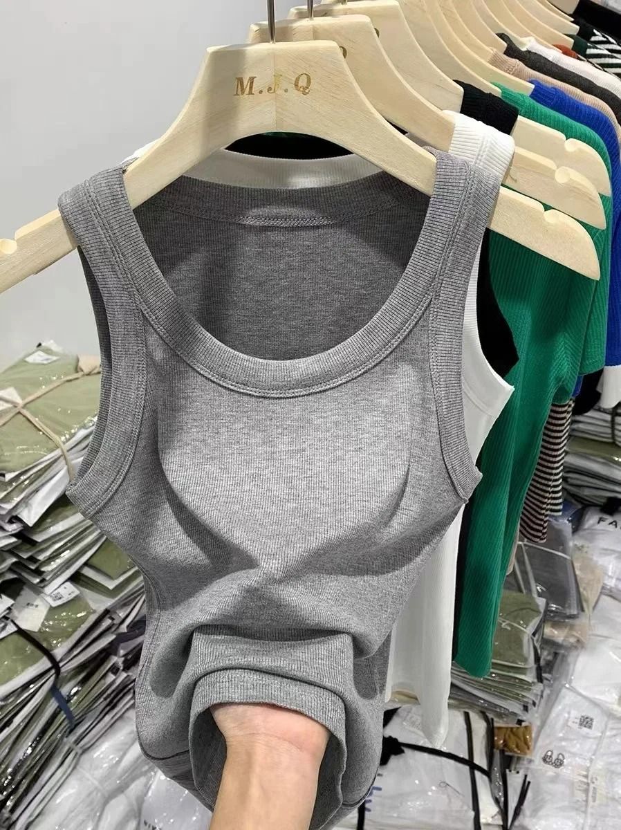 New Camisole vest Women Tops T-shirts Small Tank top slim Women's Cotton Ladies Girls' Suspended Vest Female Camisole wearoutside sleeveless threaded t-shirt Running Gym Yoga Lingerie Clothing Dresse