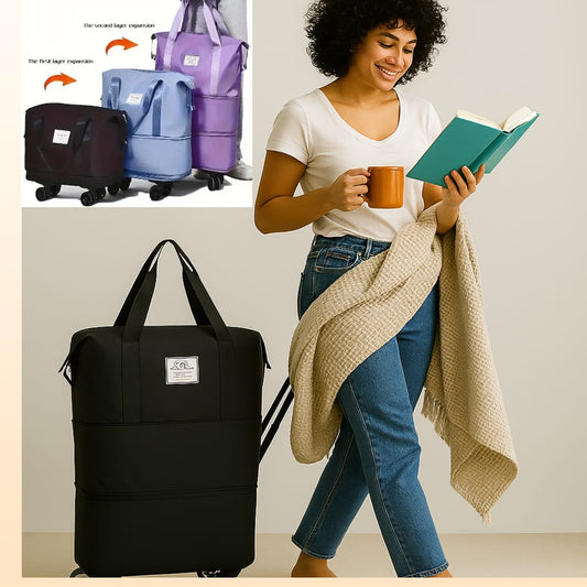 Expandable Duffle Bag, Folding Travel Bag with Wheels, Weekender Travel Bag for Carry-On, Tote Bag with Storage Space,Large Luggage Bag for Business Trips, Camping, Fitness