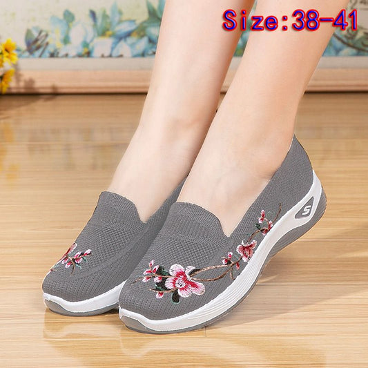 Size 38-41 Women's gray shoes mother walking shoes students sneakers embroidered gym girls travel shoes ladies mesh sport casual fashion running shoes grey