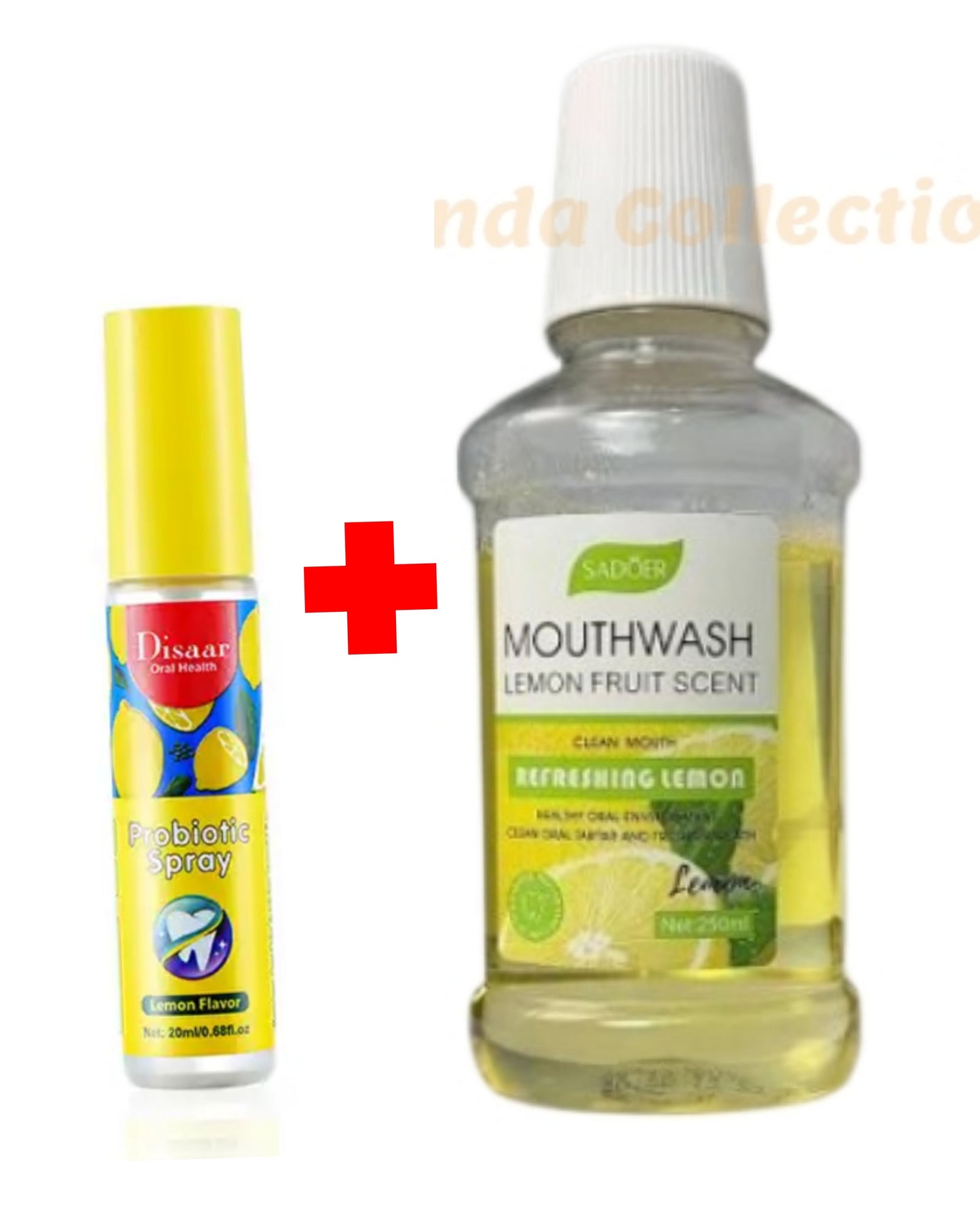 2Pcs Pack - Mouthwash + Mouth Spray - Sadoer Mouthwash Lemon fruit scent Mouth Wash and Disaar Probiotic Spray Fresh Breath Lemon Flavor Remove Oral Odor Bad Breath Mouth Portable Freshener