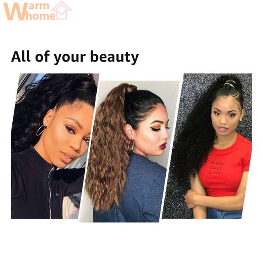 Premium 24inch Wavy Curly Ponytail Hair Extension Long Wigs Hair for Women Wig Curly Hair Black Women Synthetic Hair Girls' First Hair Soft