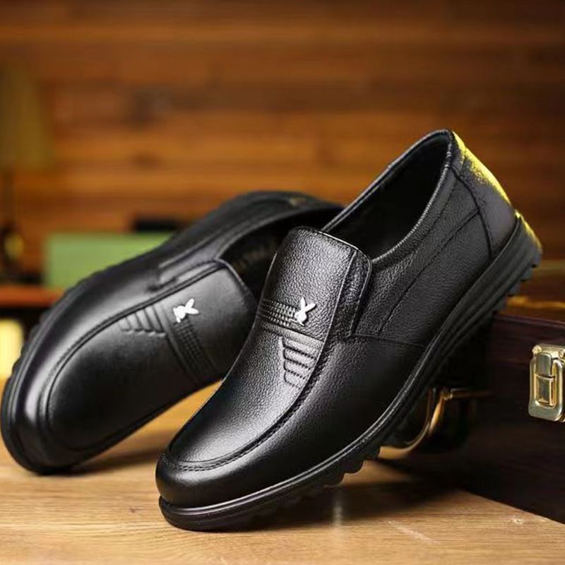 ASSKLO New Men's Leather Shoes PU Leather Thick Fashion Soft Soled Formal Leather Breathable Loafers Slip on Black Driving Male Shoes Men's Loafers men Casual shoes black