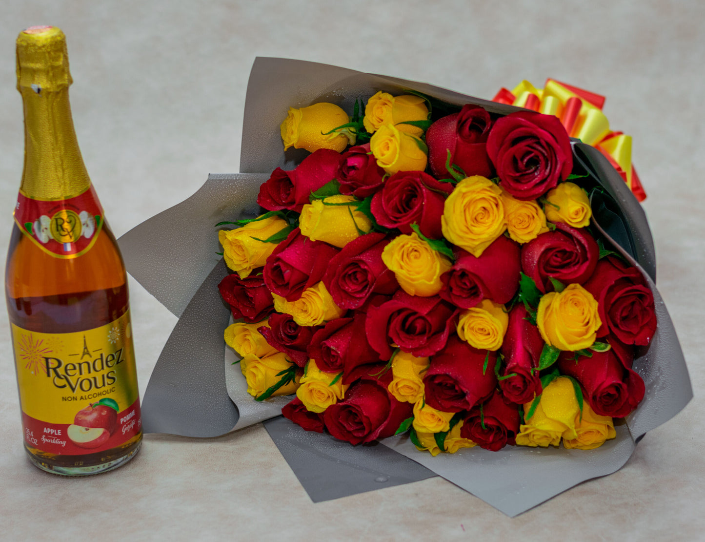 Red and Yellow Roses with Rendez Vous Drink