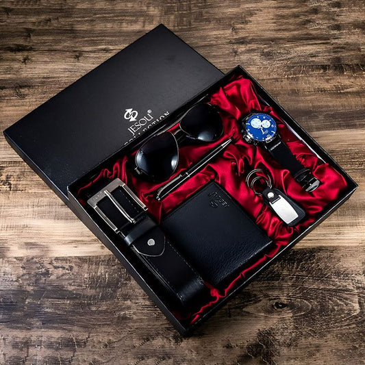 Gift Business Luxury Mens Set 6Pcs/Set Classic Men Watches Luxury Gifts Set Sunglasses Belt Watch Wallet Pen Keychain Set Christmas Gift Valentines Gifts Holiday Birthday Gift