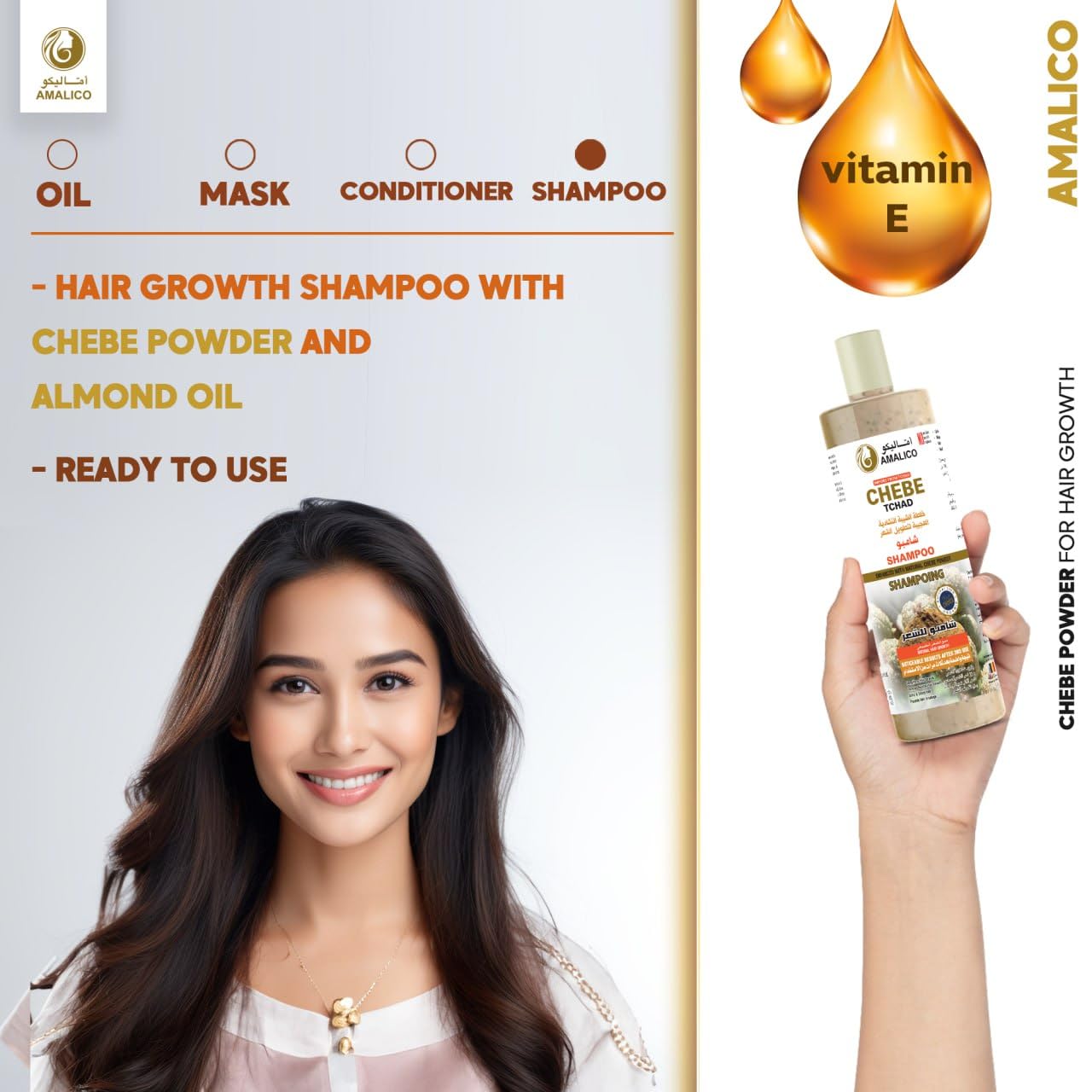 AMALICO Chebe Shampoo for Hair Growth - 100% Natural African Chebe Powder for Hair Growth Anti Dandruff Sulfate Free Shampoo16.9 Ounce Hair Shampoo for Hair Growth Soften