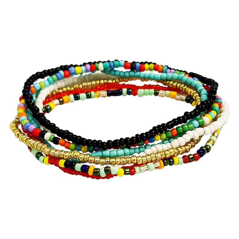 7 Pcs/Set Fashion Accessories Bracelets Bohemian Multicolor Beaded Chain Anklet Bracelet Set for Female Elastic Ankle Bracelet On The Leg Foot Beach Jewelry Bracelet Jewelry Sets