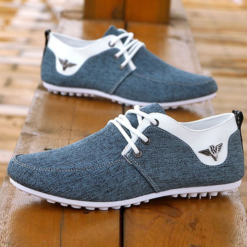 ASSKLO Men Canvas Shoes Men's Bean Shoes Man Sneakers Sports running Shoes Casual Flat Loafers rubber flats shoe Heels Low Top Canvas Lightweight Comfortable Walking Working Driving Cloth Shoes Blue