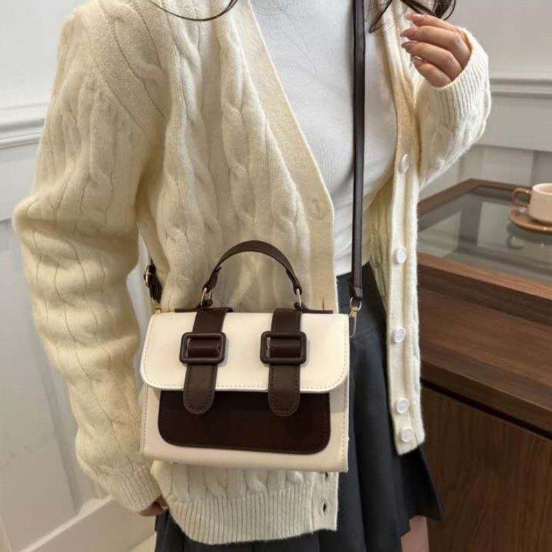 Mateamoda Chic Dual Buckle Medium Satchel Bag with Adjustable Strap Crossbody Bag