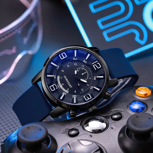 Hot Selling Men Watch Large Dial Blue Light Digital Quartz Watches Business Elite Success Male Wrist Watch High Quality Fashion Silicone Strap Sports Watches Valentines Gift