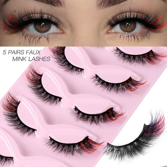 5 pairs of colorful high imitation mink fur fox eyes false eyelashes naturally thick eyelashes cat eyes eyelashes