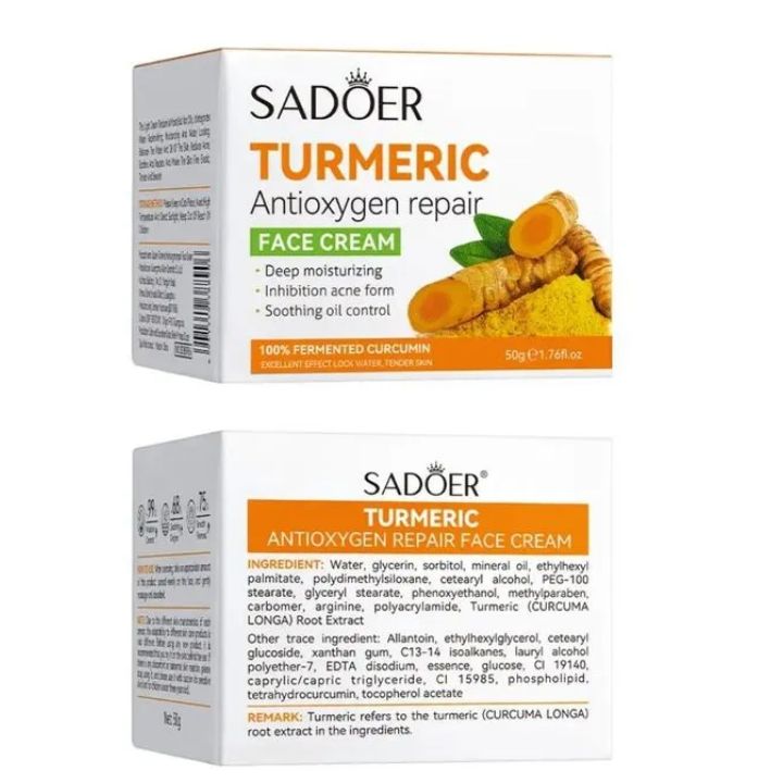 2 in 1, Sadoer Turmeric Cream + Tumeric Serum, the Combination of Sadoer Tumeric Cream and Turmeric Serum Guarantees Like Vitamin C, Deep Hydration, inhibits Acne formation, Lighten Acne Marks, Sooth