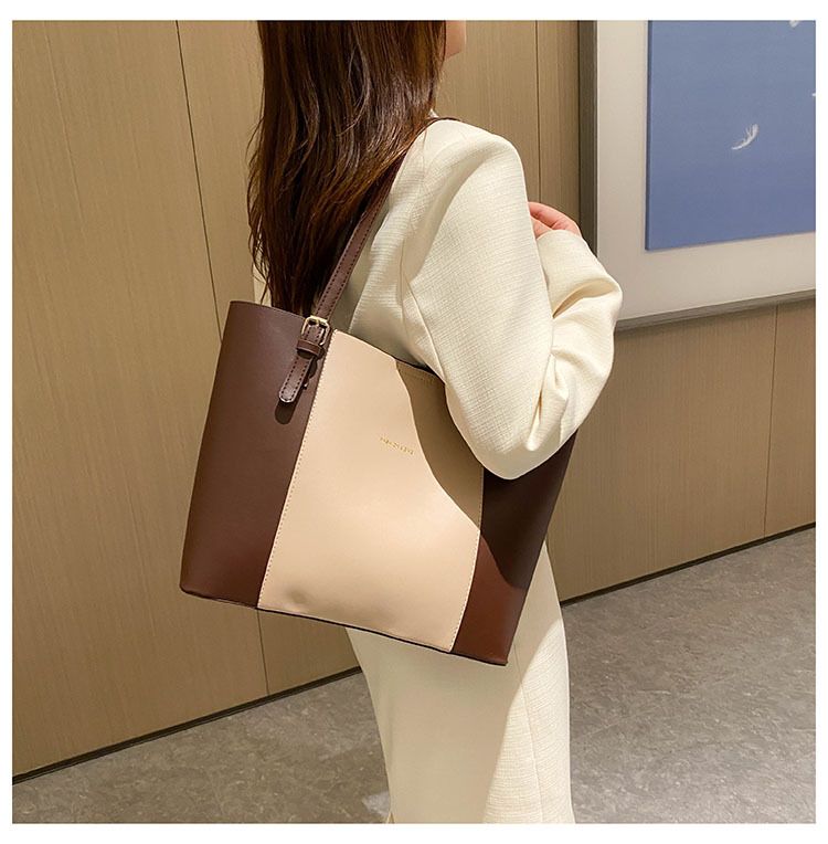 Ladies Shoulder Bag Women Handbags Tote Bag Large Capacity Color-Block PU Bag